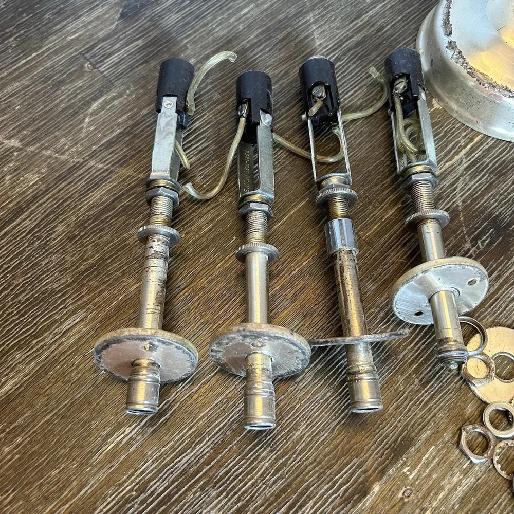 Vintage Chandelier Hardware‎ Lot 4 Candle Socket Assemblies Canopy Tube Parts